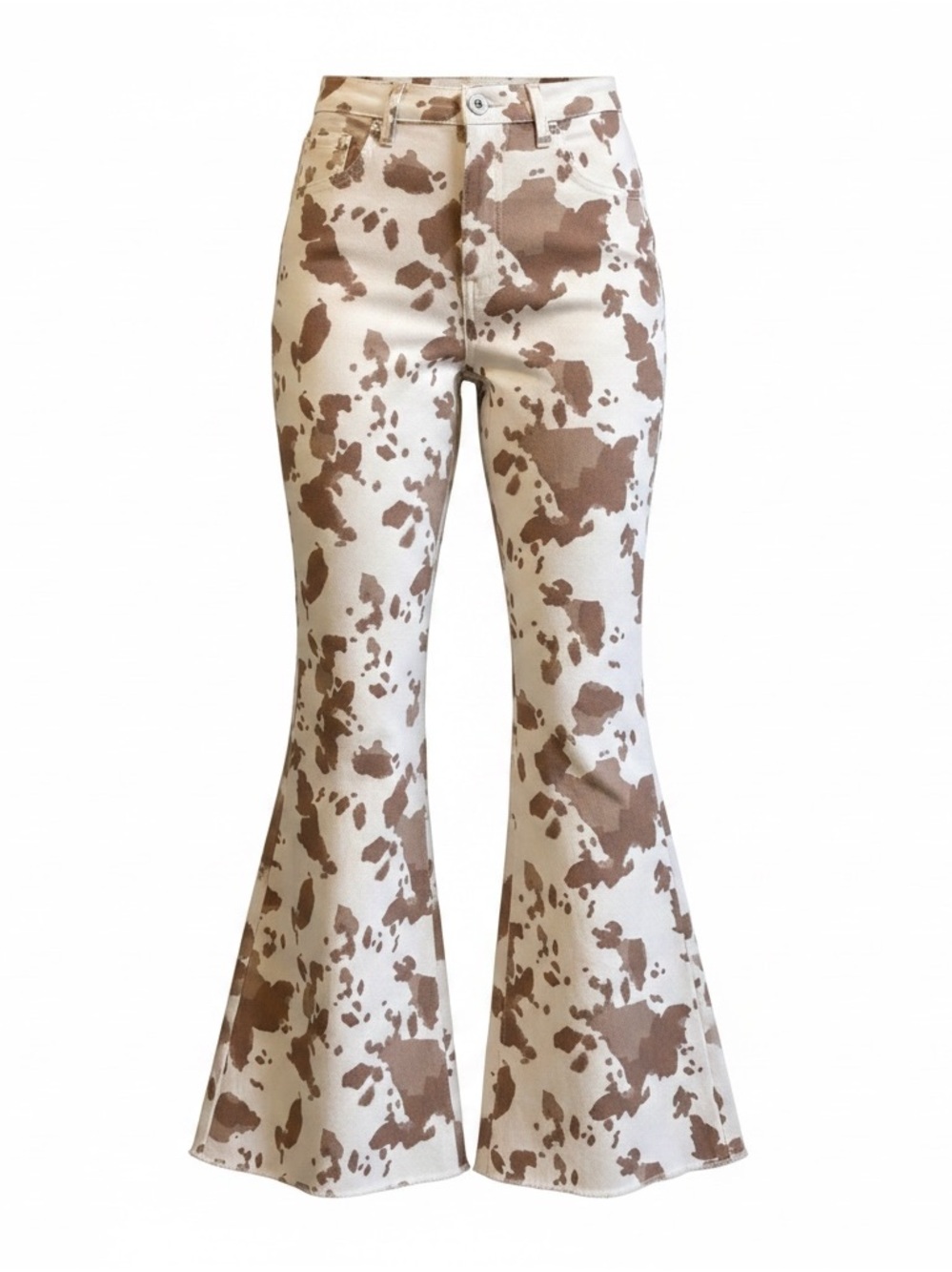 Altar'd State Cream & Brown Cow Print Flare Jeans